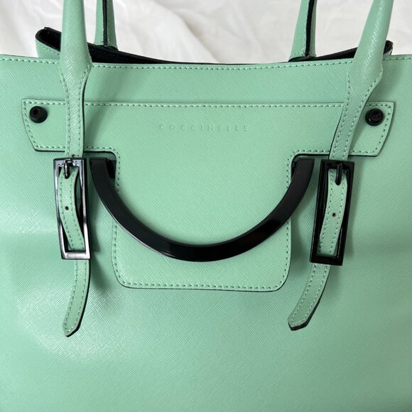 [RARE] Coccinelle Celeste Saffiano Leather Tote in Acquamarina - Picture 2 of 11